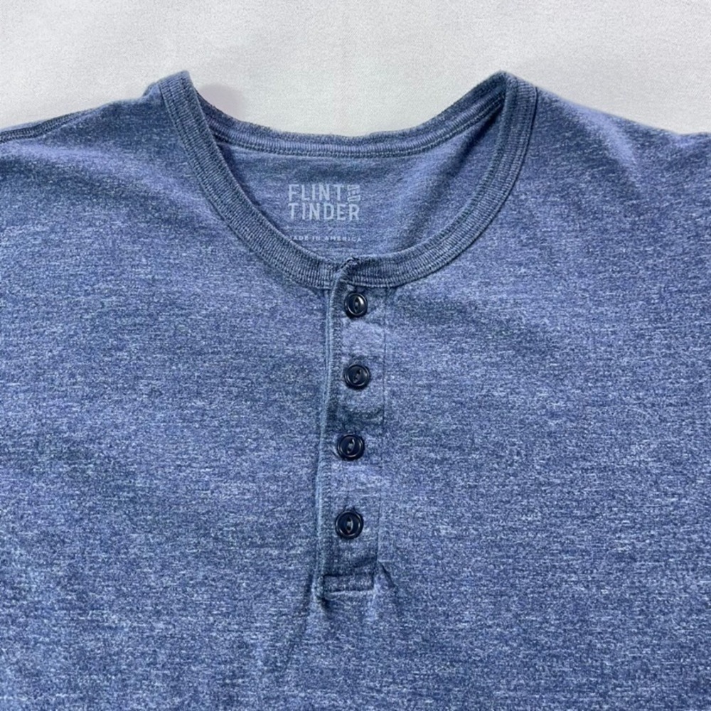 Flint and Tinder Long Sleeve Henley Shirt Men Medium Blue made in USA - Picture 2 of 9